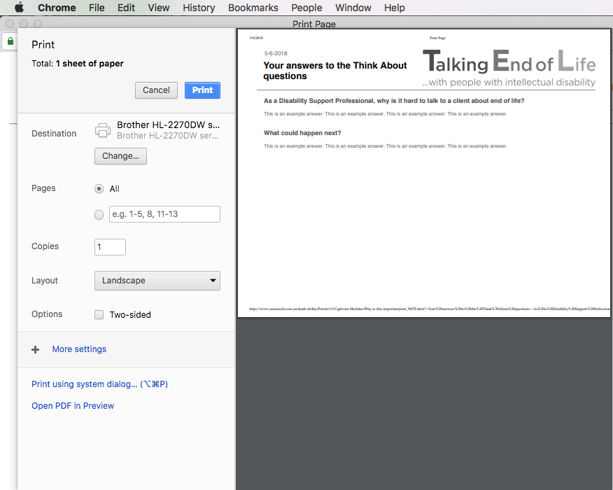 How to print your answers